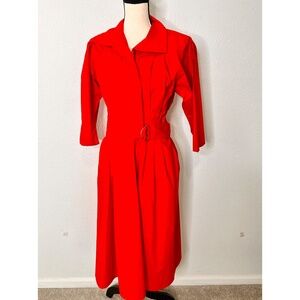 Victoria Secrets Red Quarter Sleeve, Belted, Collard, Mid Dress